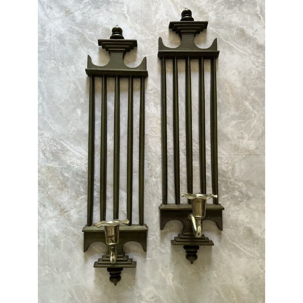 Vintage MCM Green Burwood 60s Wall Candle Sconces #1042-4115 | Hollywood Regency
